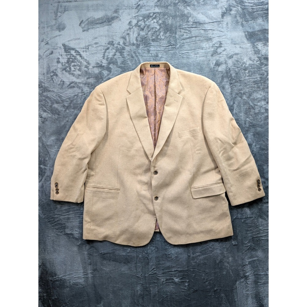 100% Camel Hair Blazer Mens Tan Two Button Paisley Lined Sport Coat Jacket